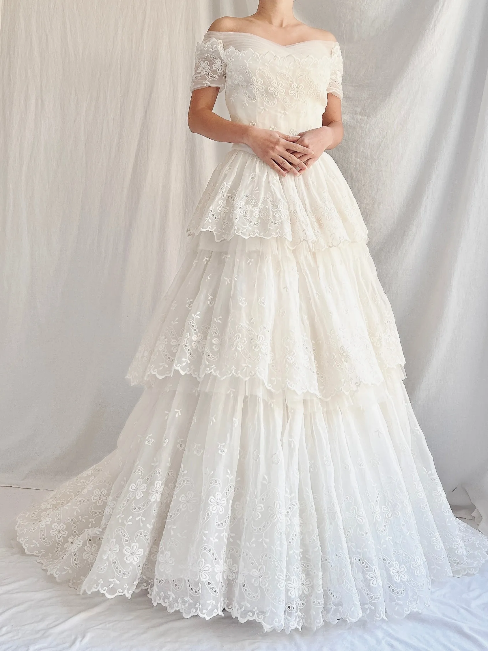 1950s Organza Embroidered Gown - XS