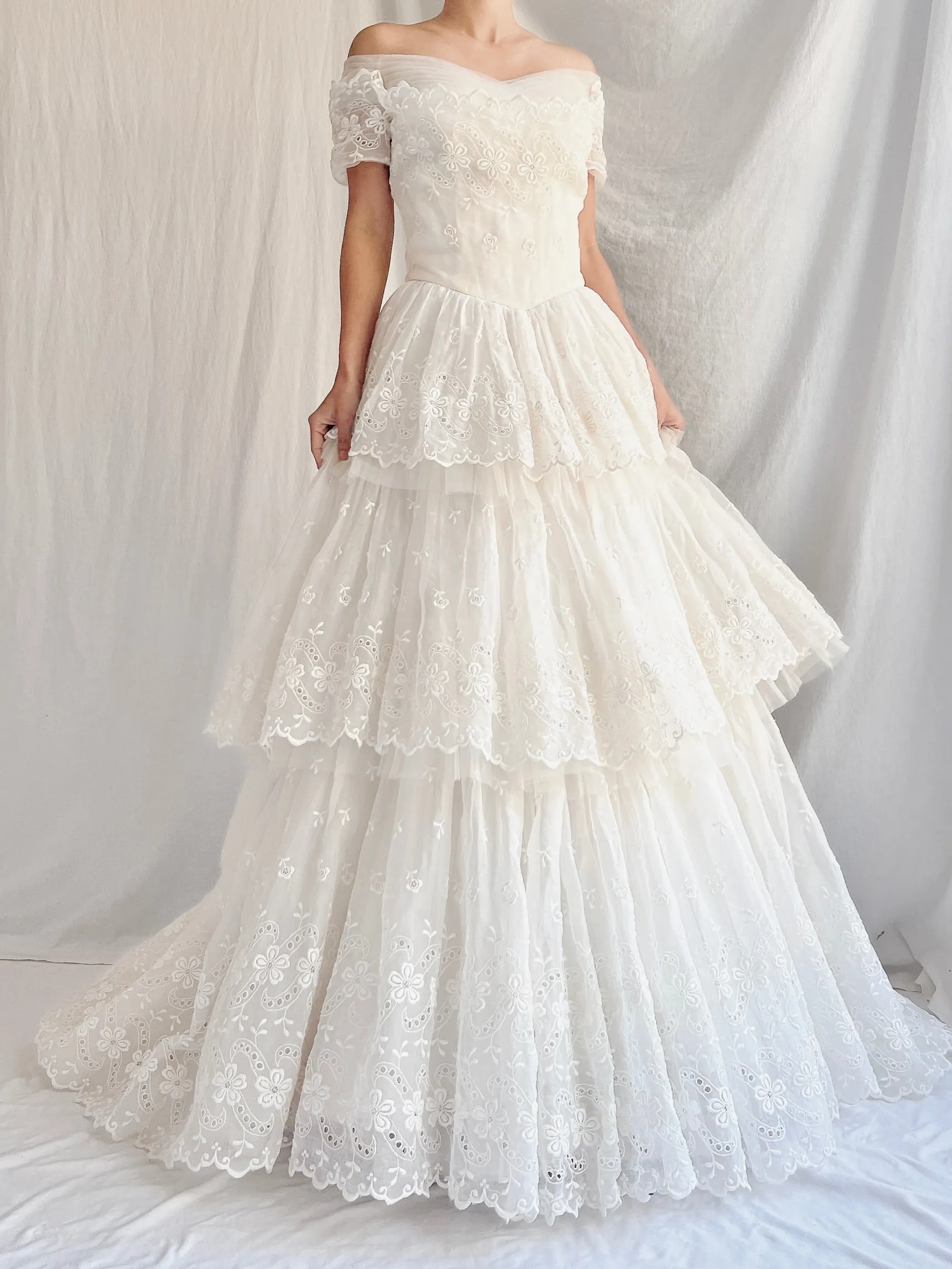 1950s Organza Embroidered Gown - XS