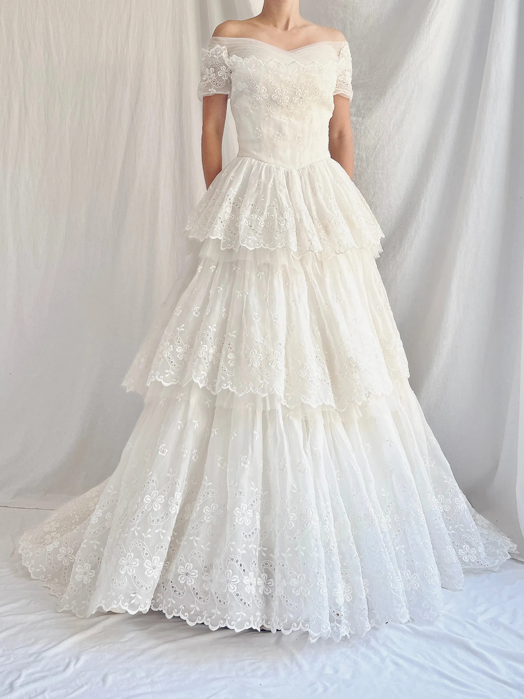 1950s Organza Embroidered Gown - XS