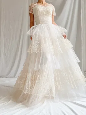 1950s Tulle and Embroidered Lace Gown - XXS/0