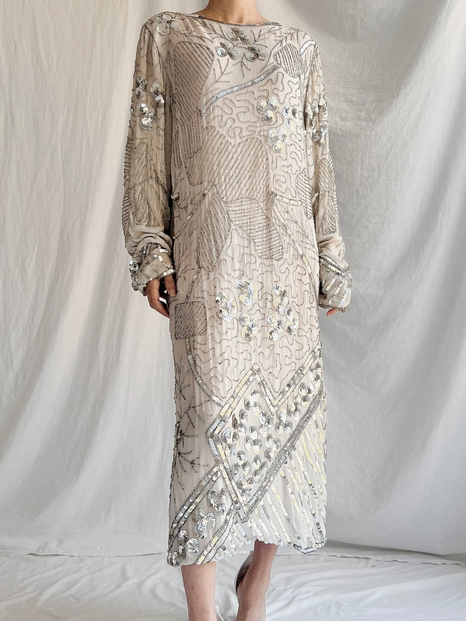 1980s Silk Sequins Dress - M