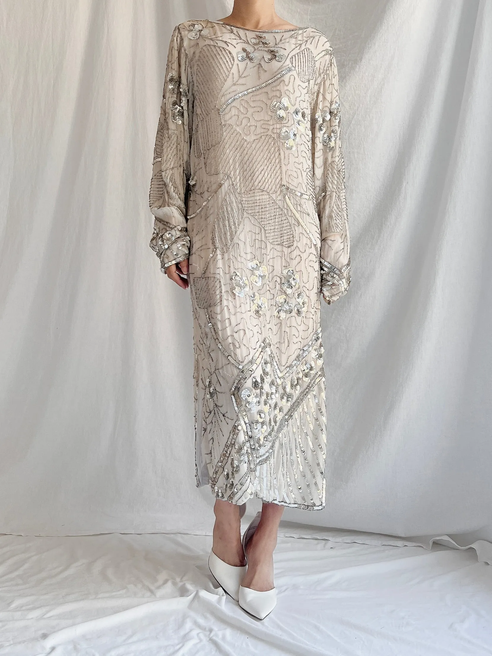 1980s Silk Sequins Dress - M