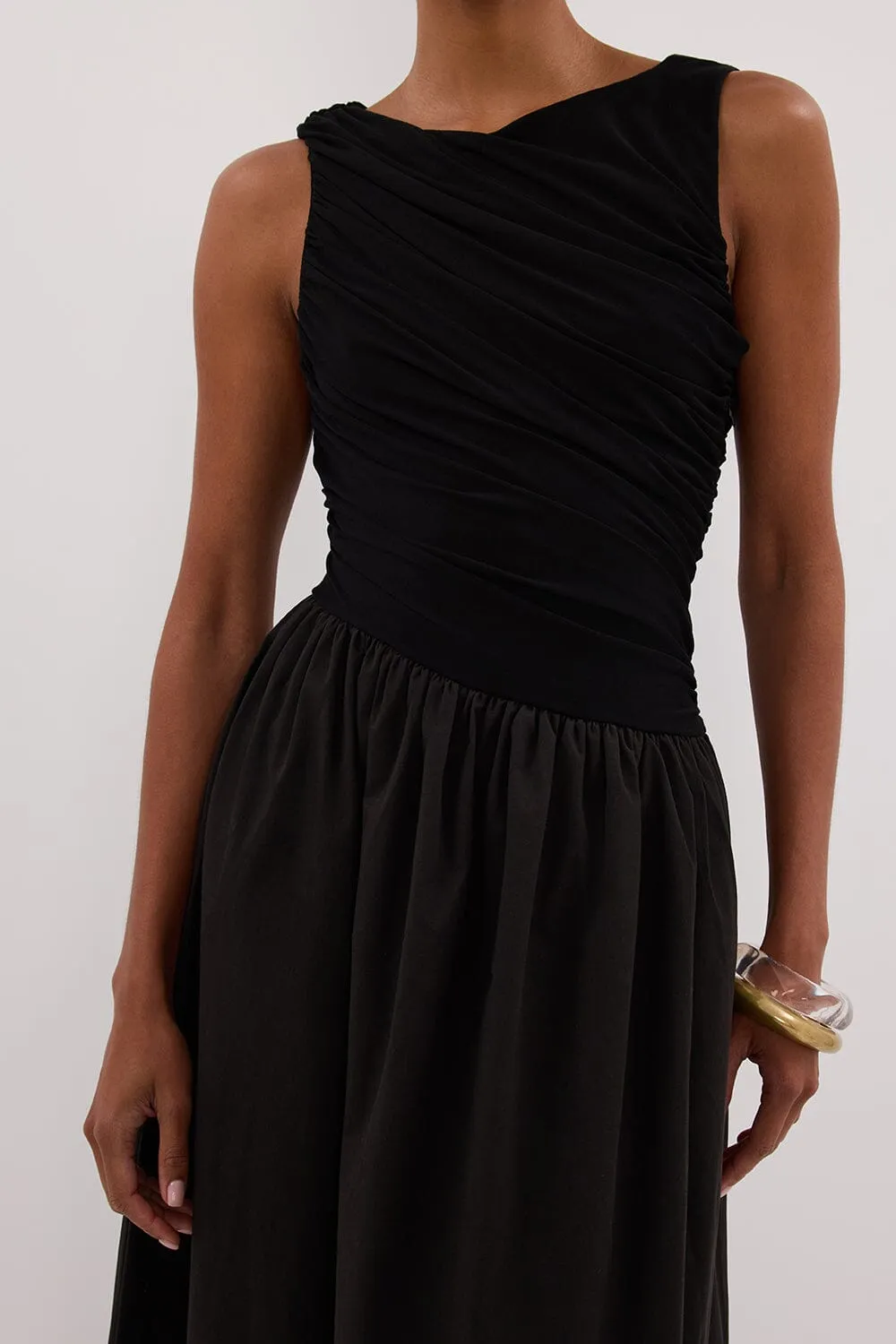 ALEXANDRA BLACK HYBRID MIDI DRESS