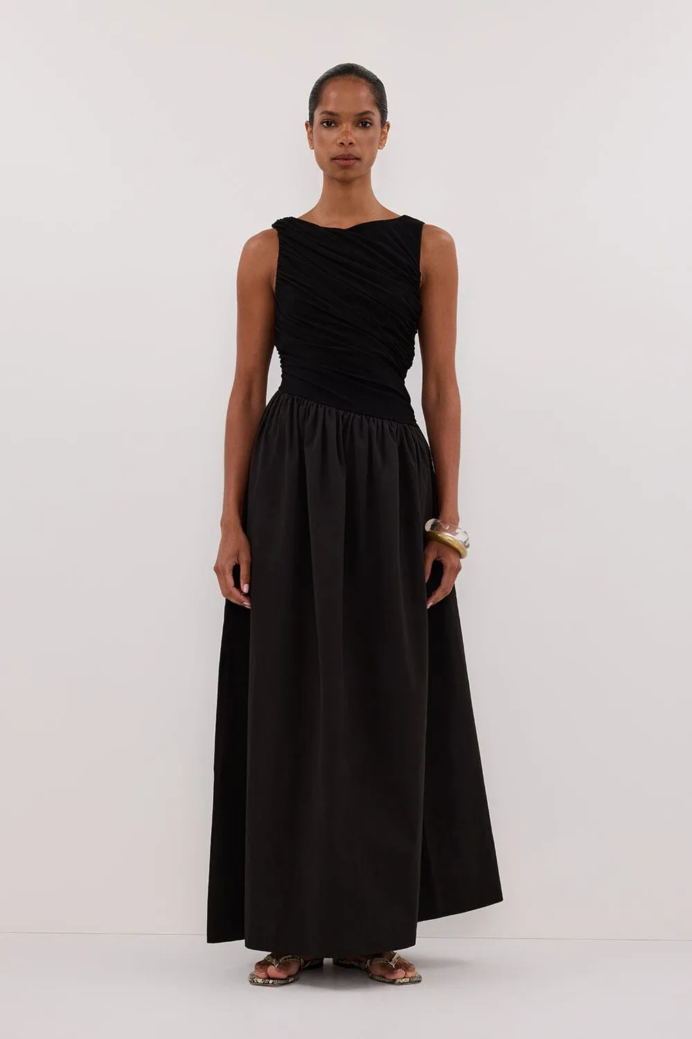 ALEXANDRA BLACK HYBRID MIDI DRESS