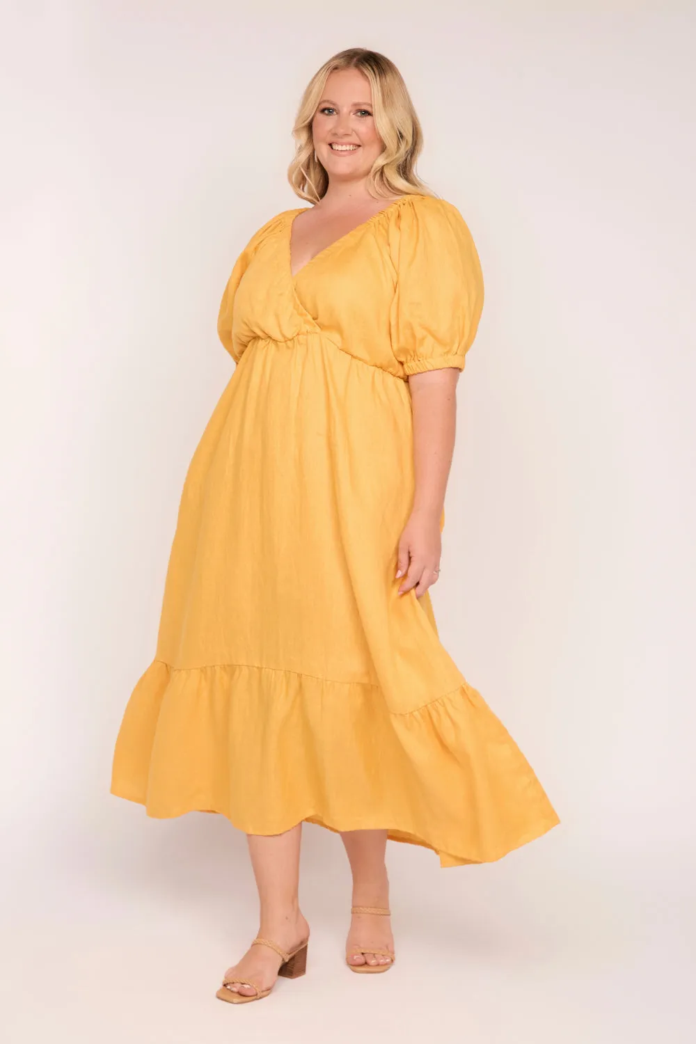 Alison Linen Midi Dress in Golden Hour