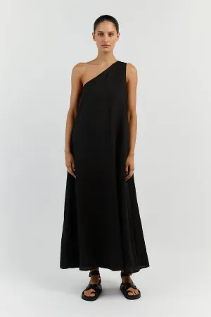AMBER BLACK ONE SHOULDER MIDI DRESS