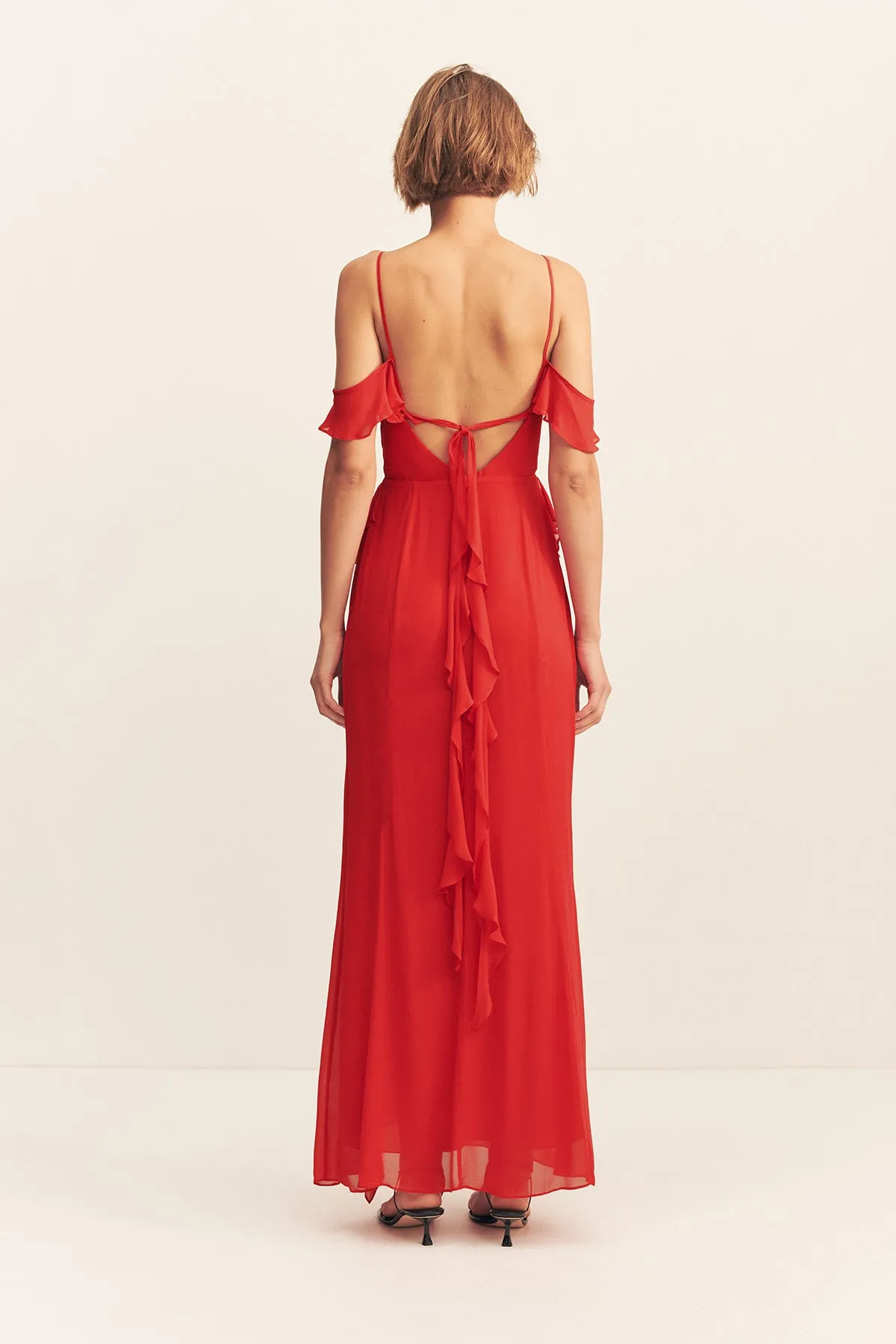 AMINA RUFFLE COWL MAXI DRESS - CHILLI