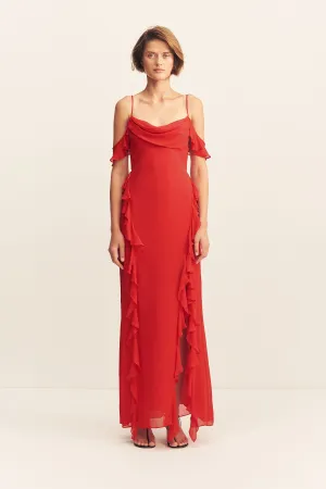 AMINA RUFFLE COWL MAXI DRESS - CHILLI