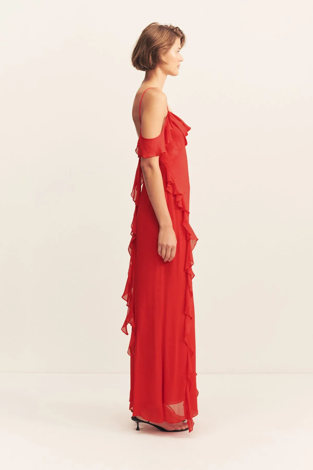 AMINA RUFFLE COWL MAXI DRESS - CHILLI