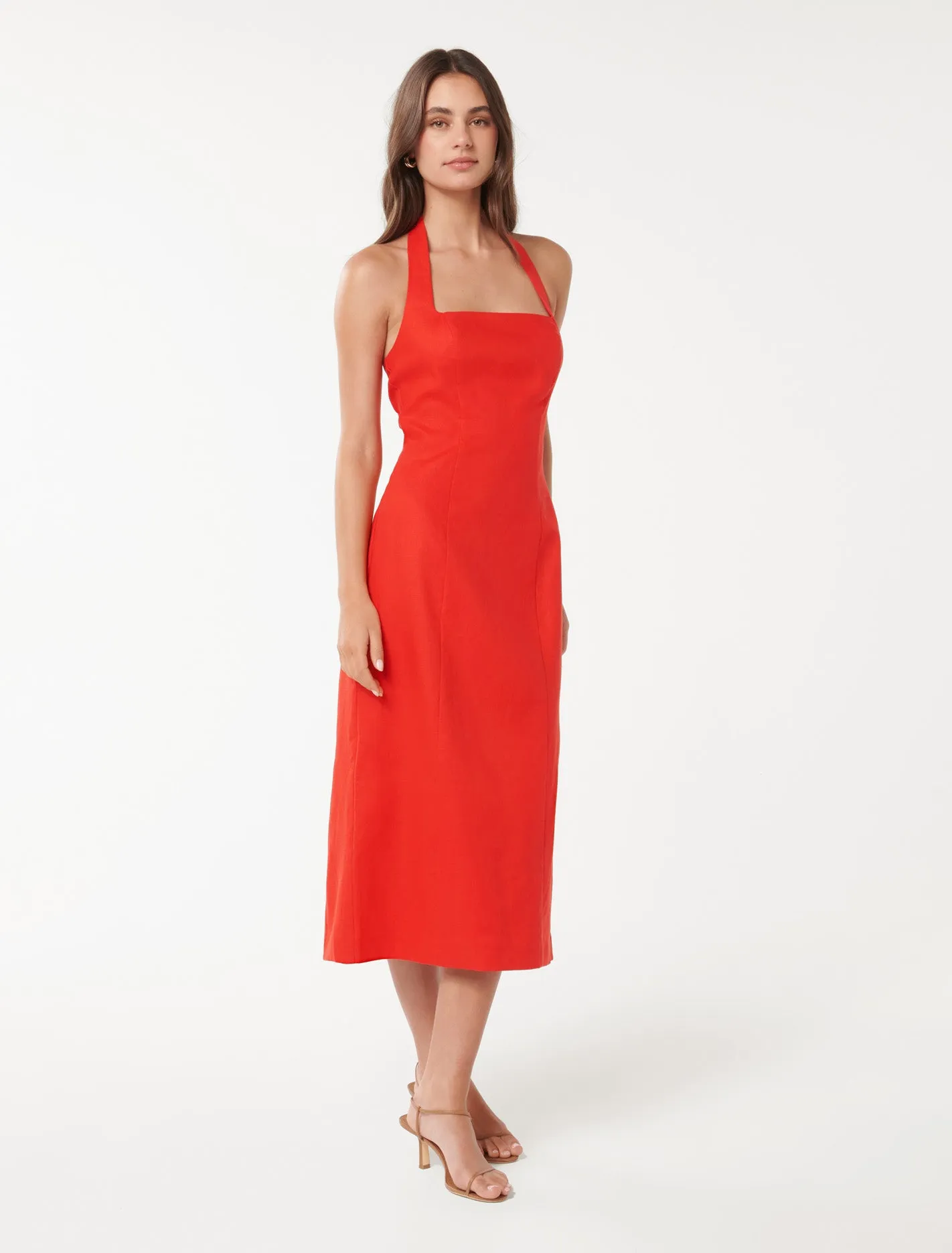 Anderson Halter Neck Linen Midi Dress