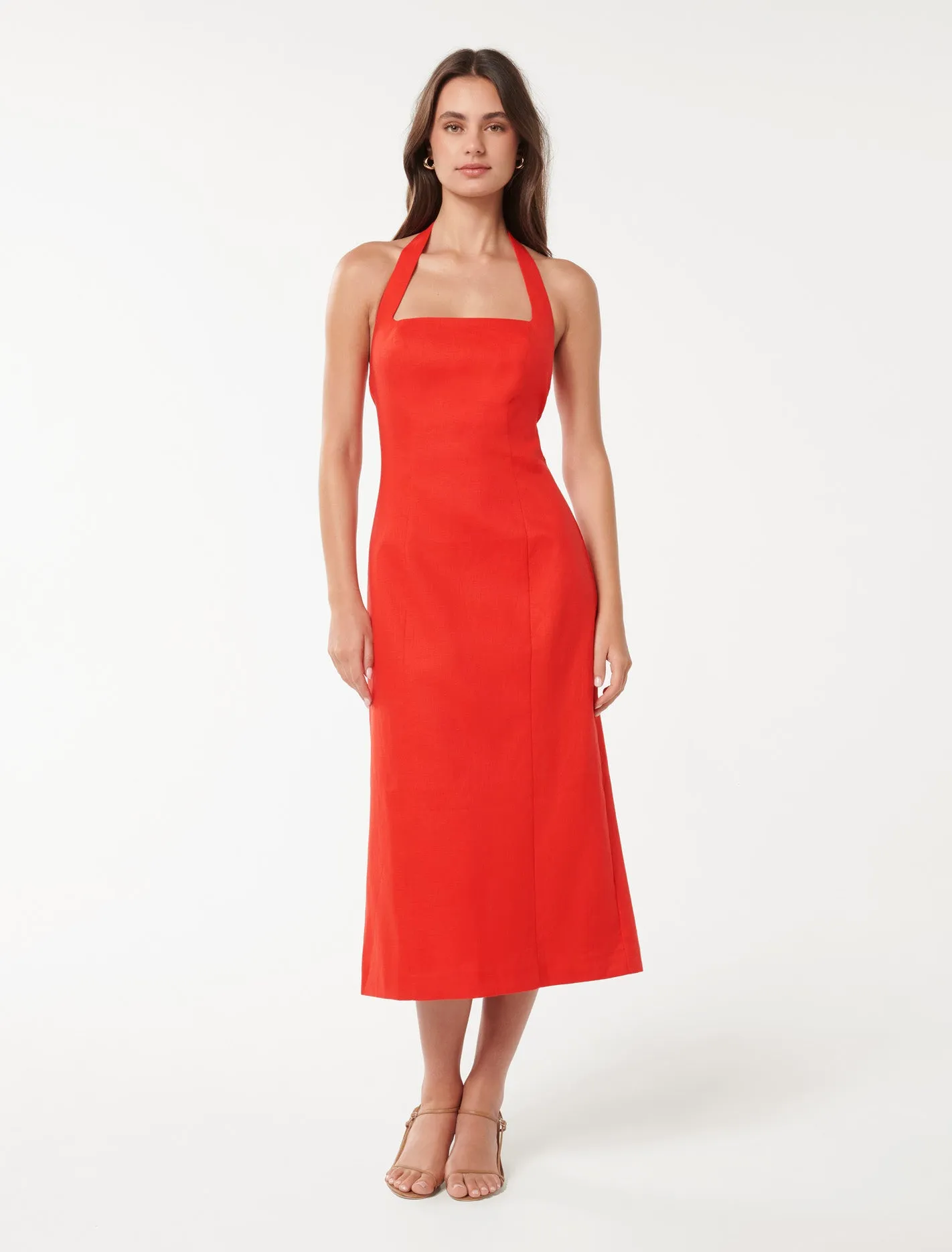 Anderson Halter Neck Linen Midi Dress