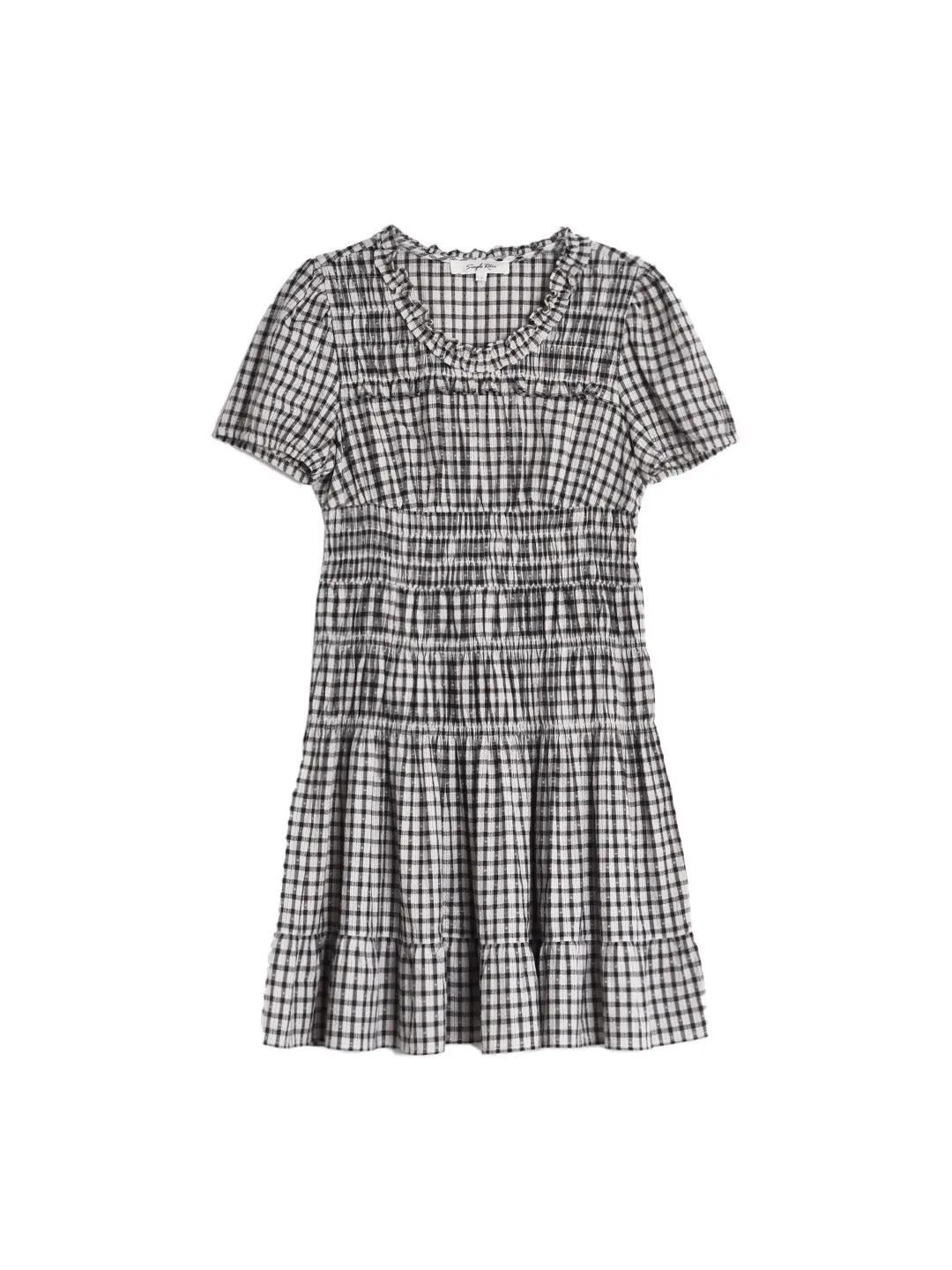Avery Ruffle Round Neck Plaid Cotton Dress