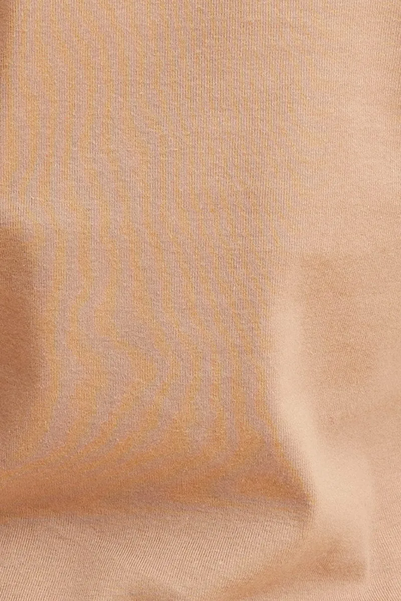 Beige Rib T-Shirt Crew Neck Long Sleeve