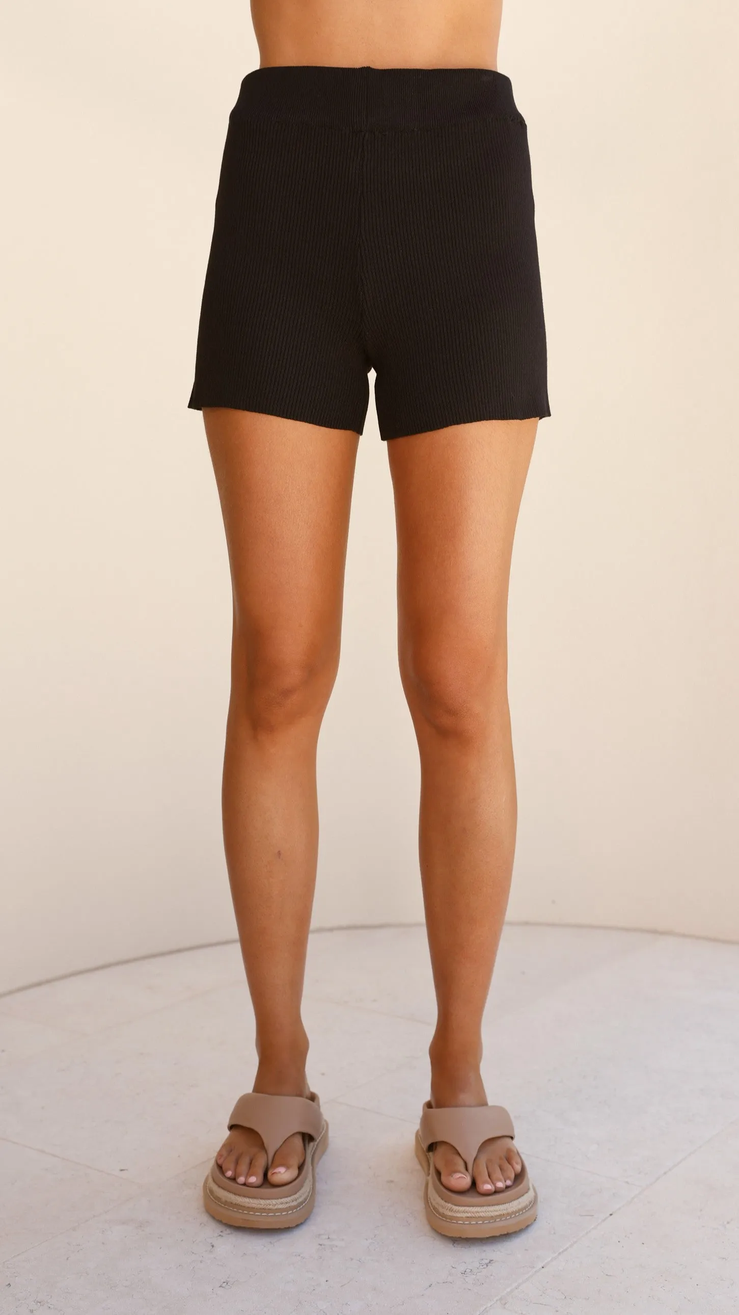 Bianca Knit Ribbed Shorts - Black