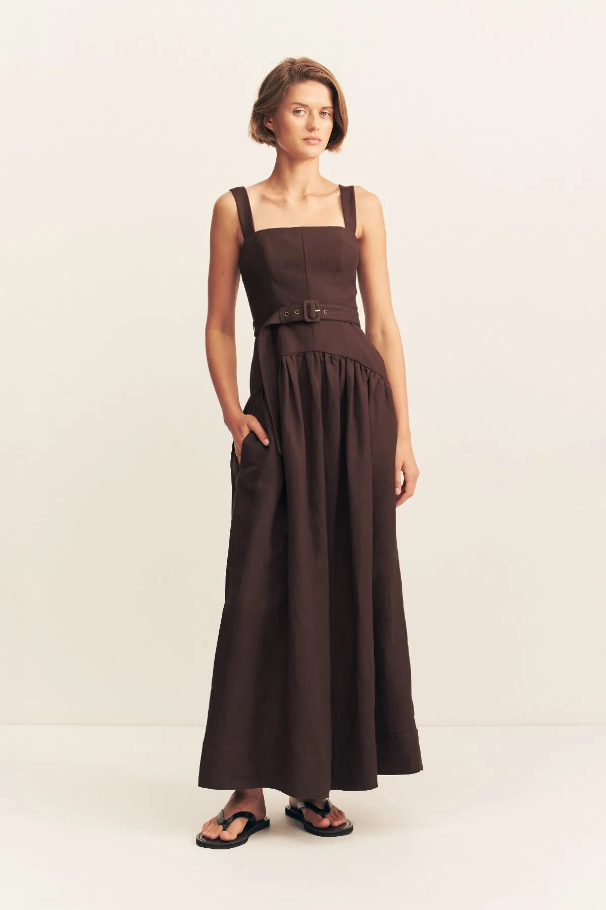 BIRDIE PANELLED MAXI DRESS - GANACHE