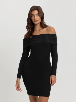 Black Fold Over Rib Julia Mini Dress