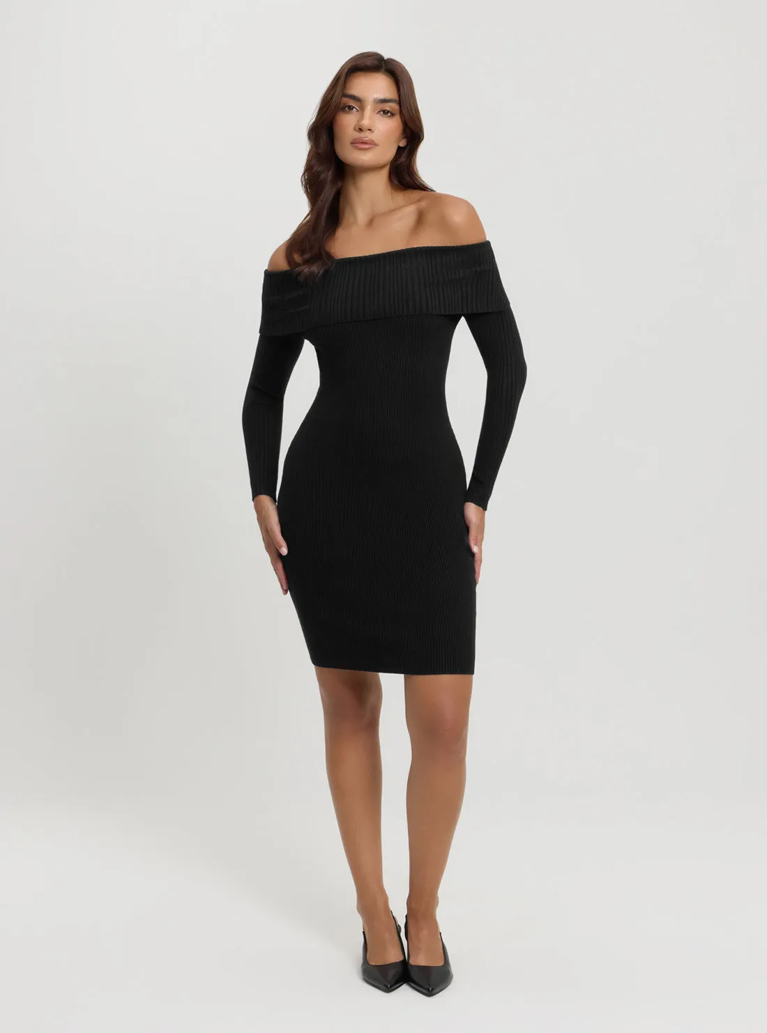 Black Fold Over Rib Julia Mini Dress