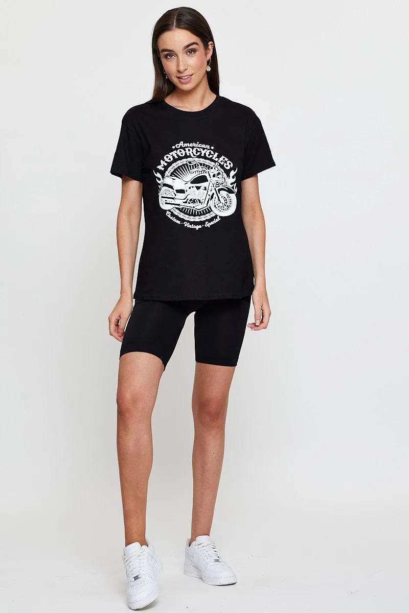 Black Graphic T Shirt Short Sleeve