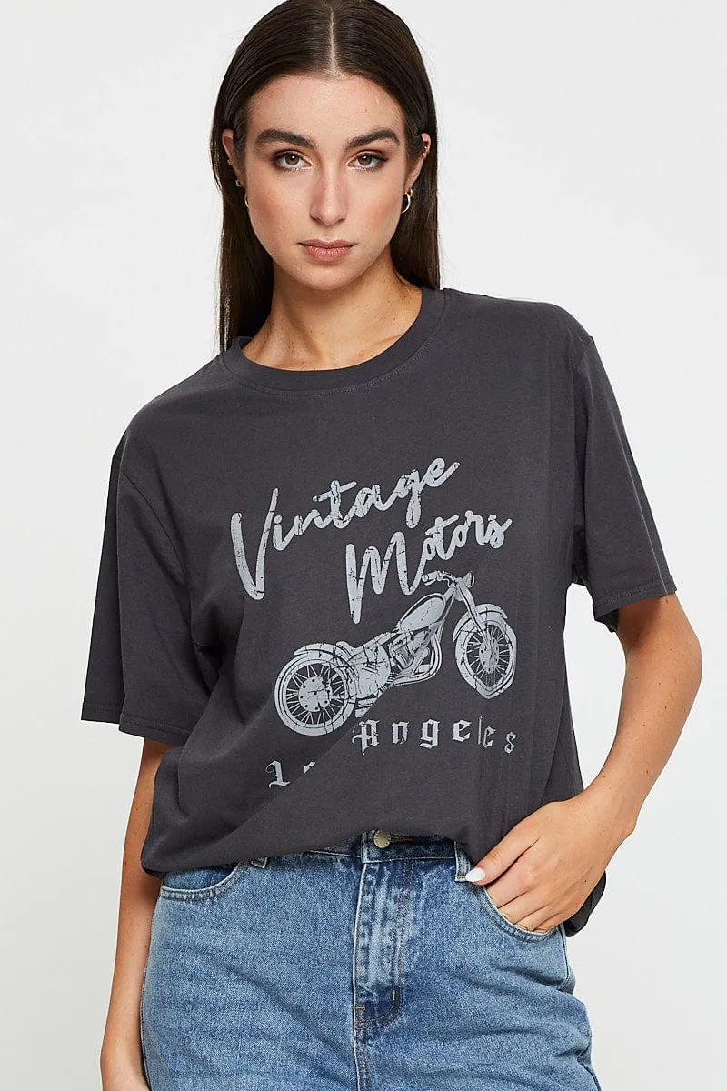Black Graphic T Shirt Short Sleeve