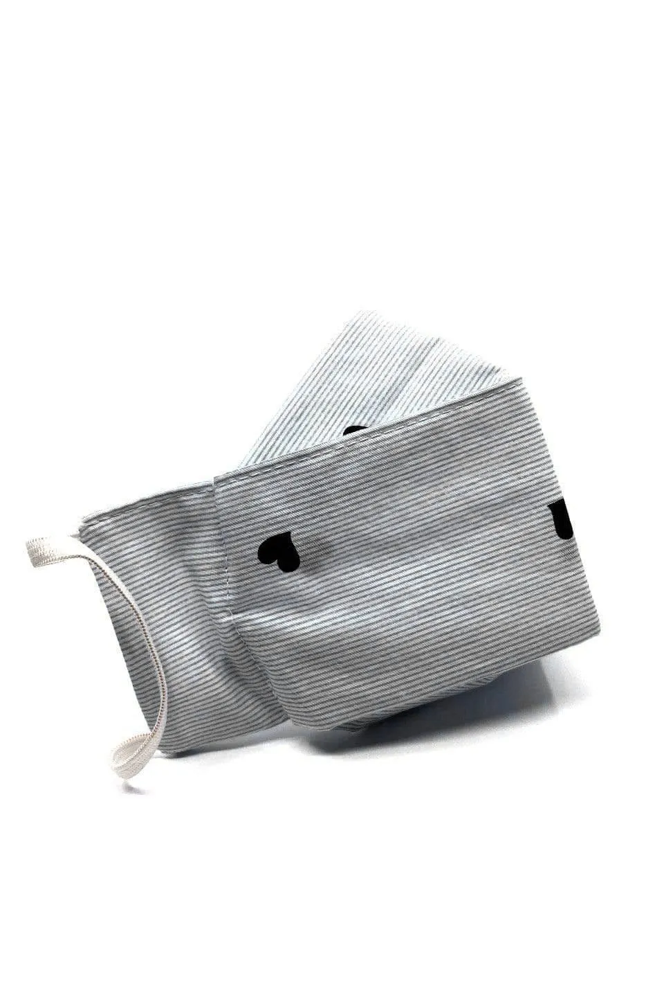 Black Heart Mini Stripes (Box Pleated Mask with Filter Pocket)