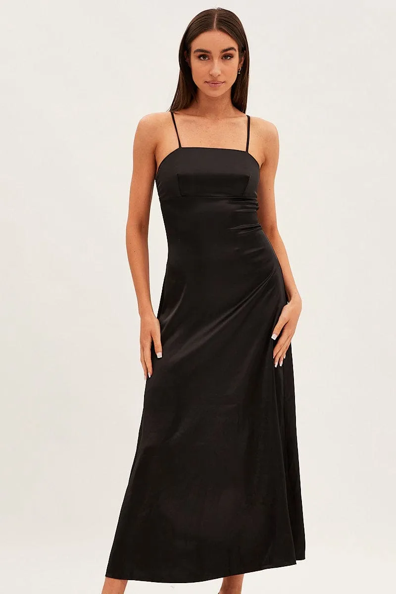 Black Satin Straight Maxi Dress