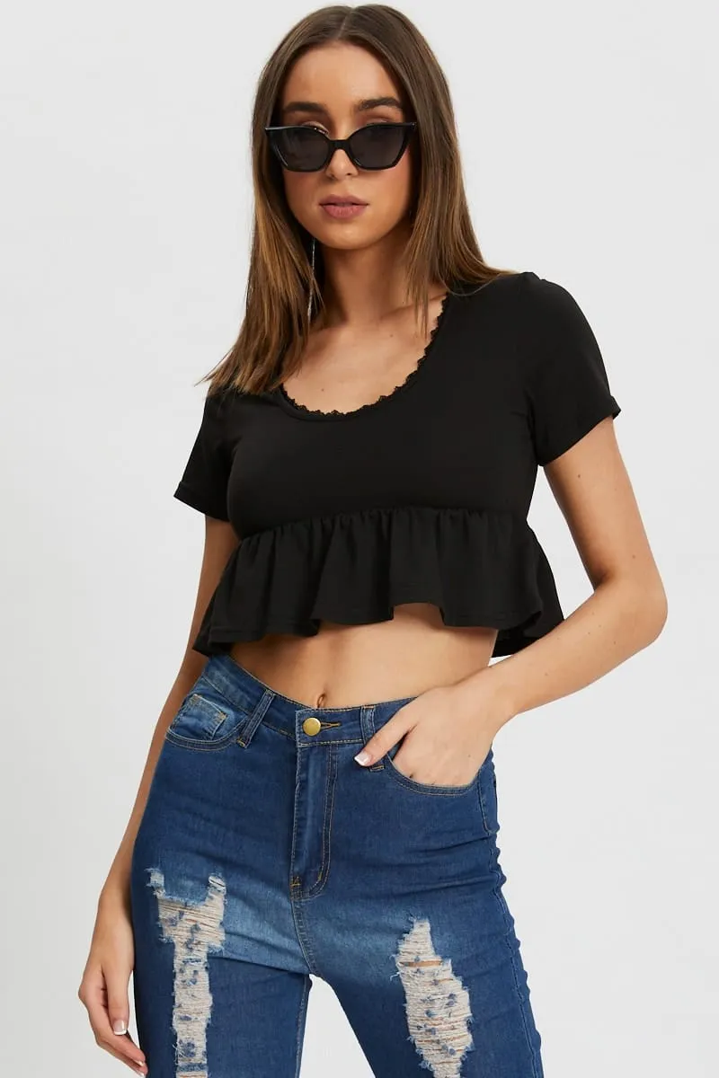 Black Short Sleeve Peplum T Shirt