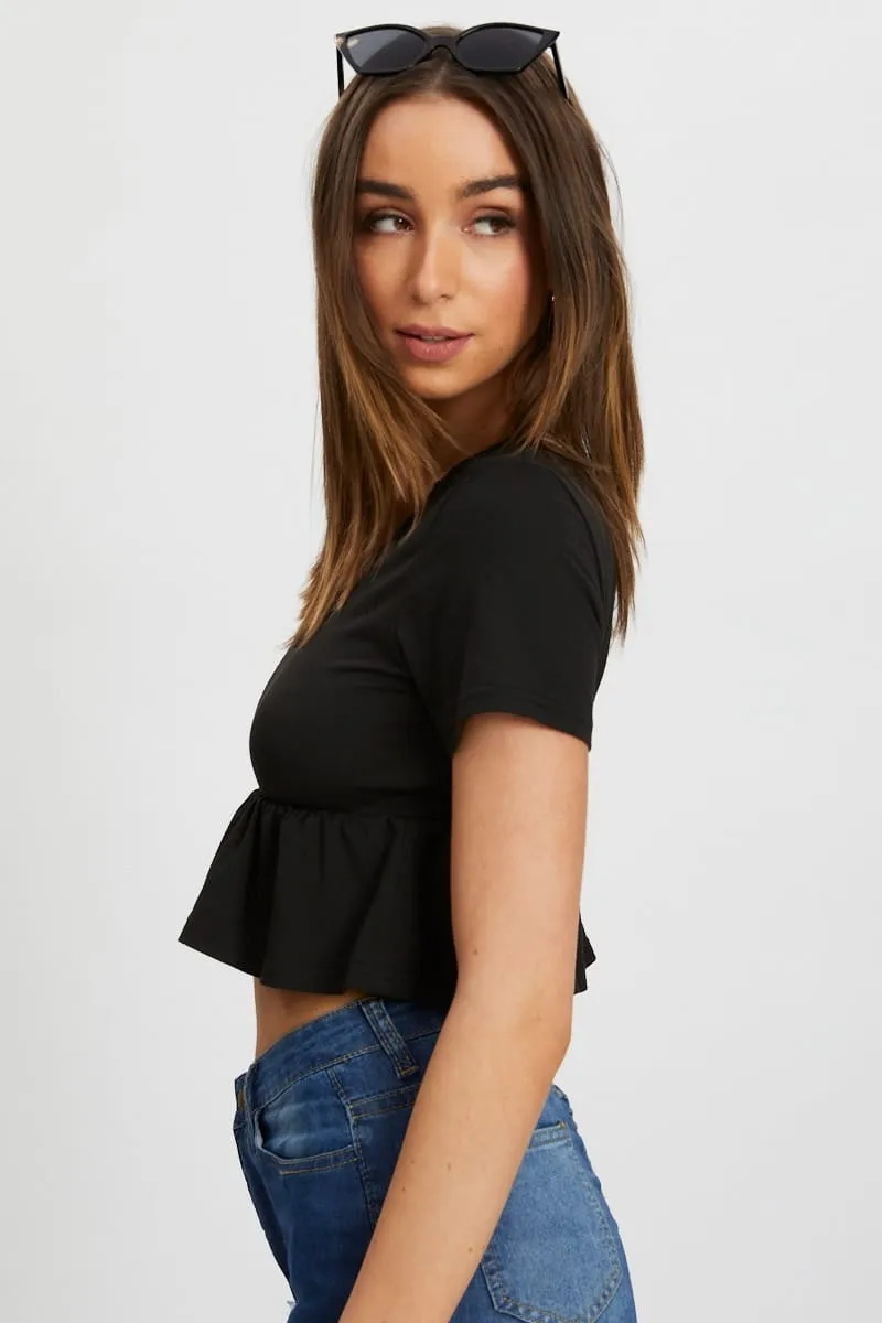 Black Short Sleeve Peplum T Shirt