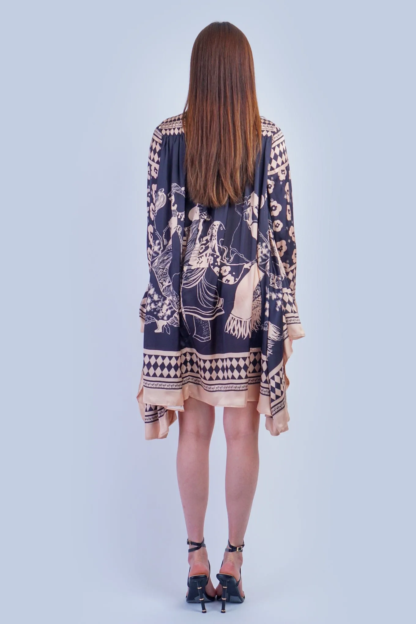 Black Tan Print Mock Neck Dress