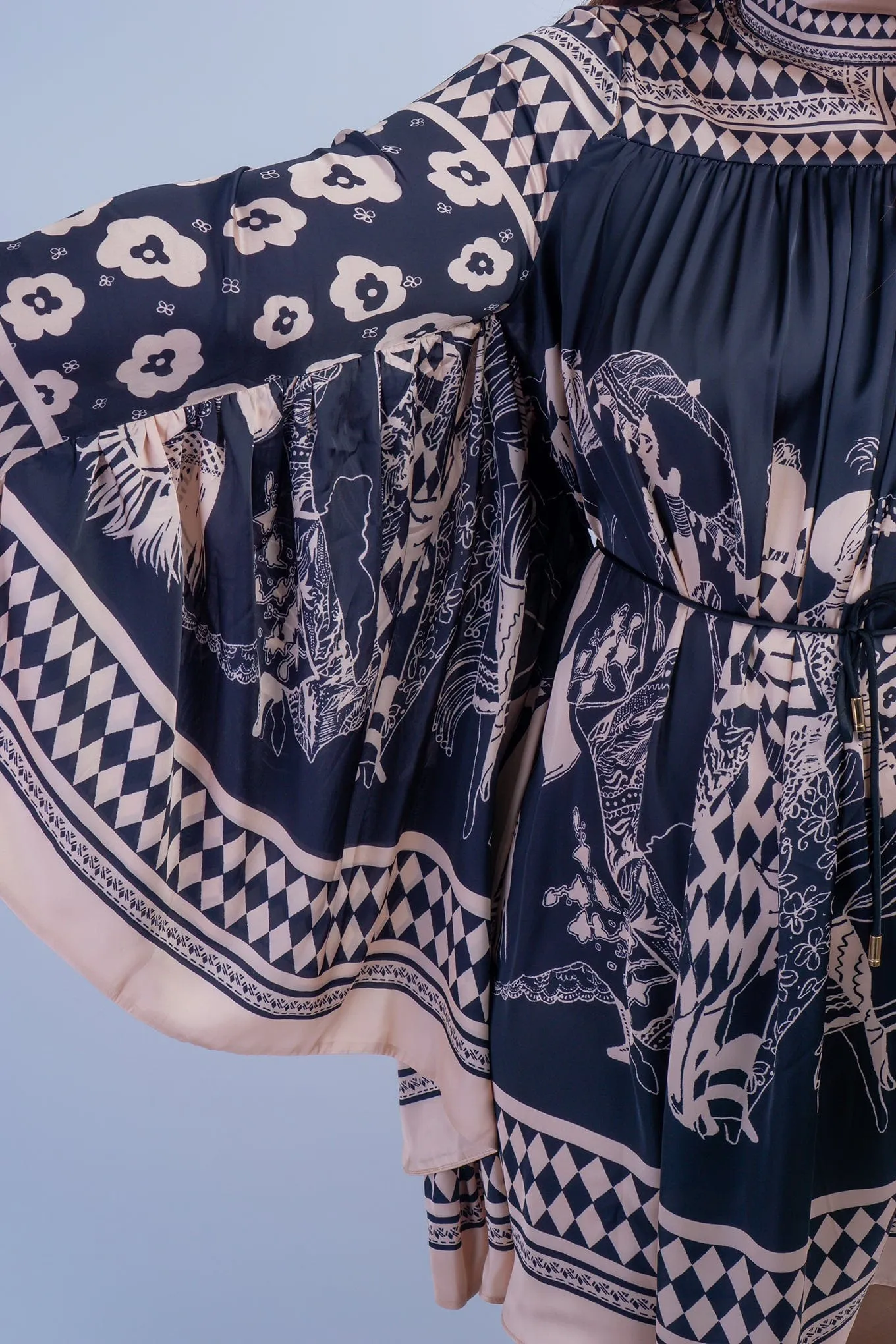 Black Tan Print Mock Neck Dress