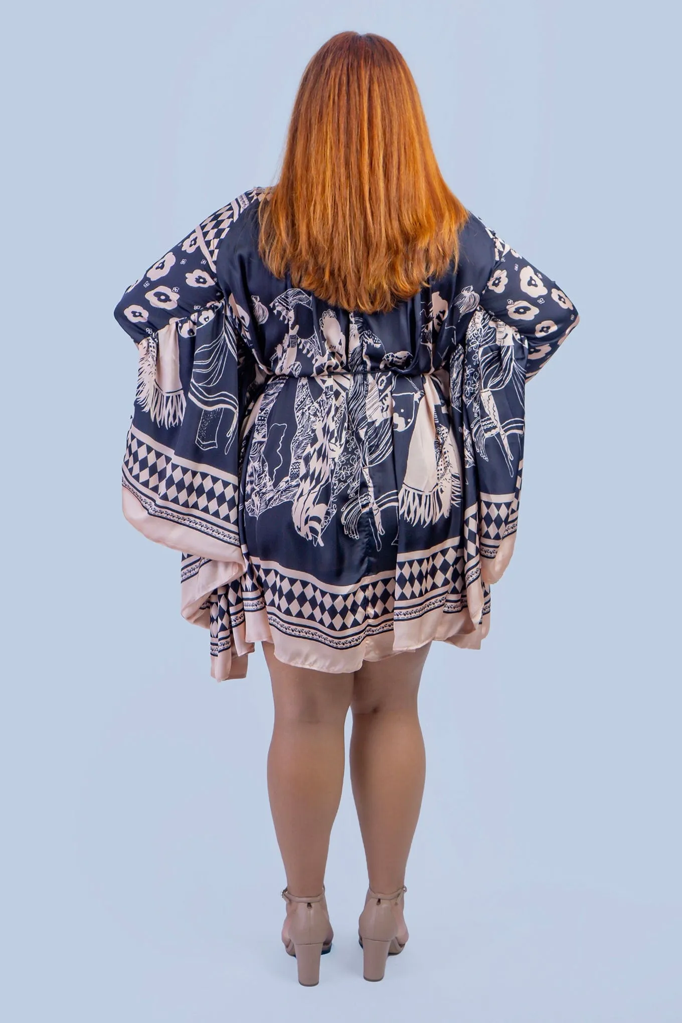 Black Tan Print Mock Neck Dress