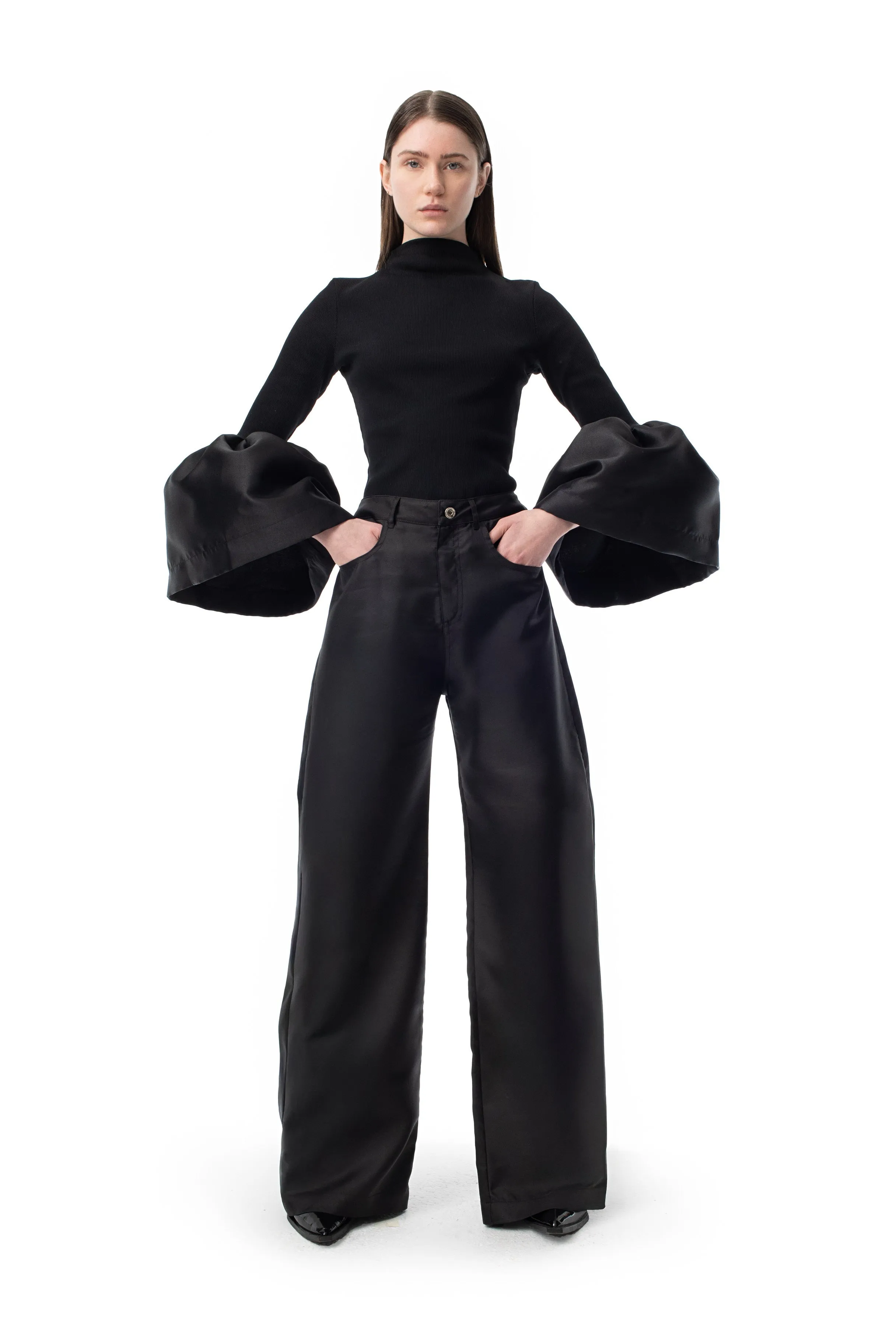 BLACK TURTLENECK PUFF SLEEVE TOP