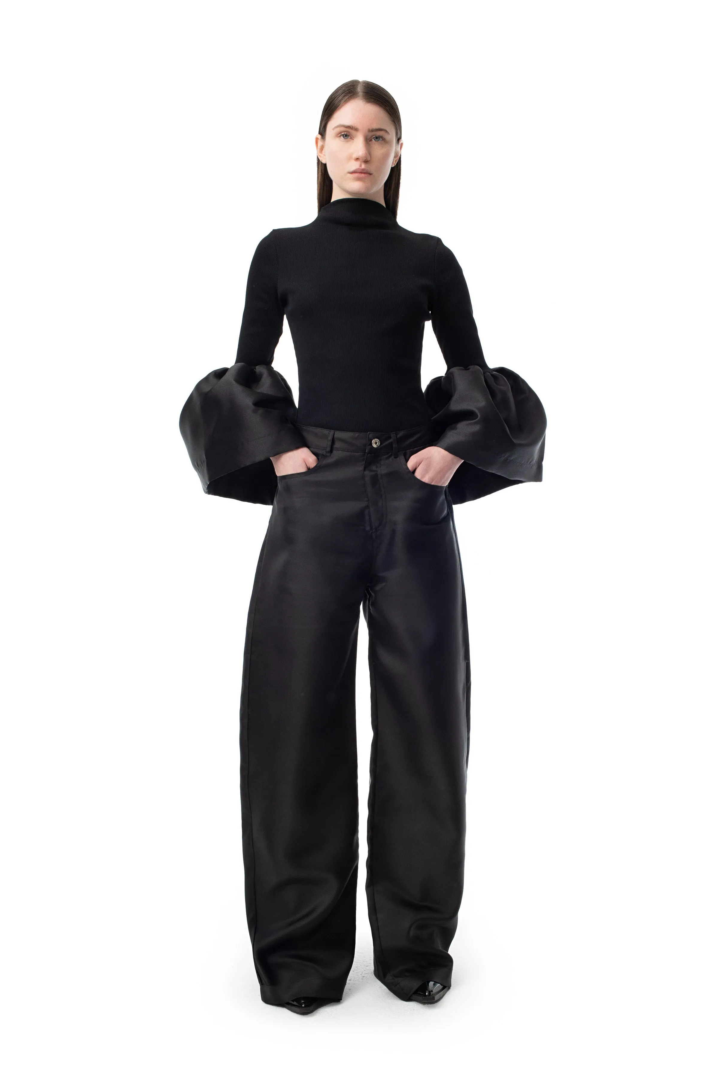 BLACK TURTLENECK PUFF SLEEVE TOP