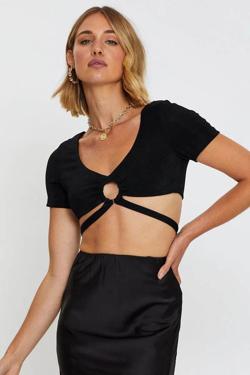 Black Wrap Top Short Sleeve