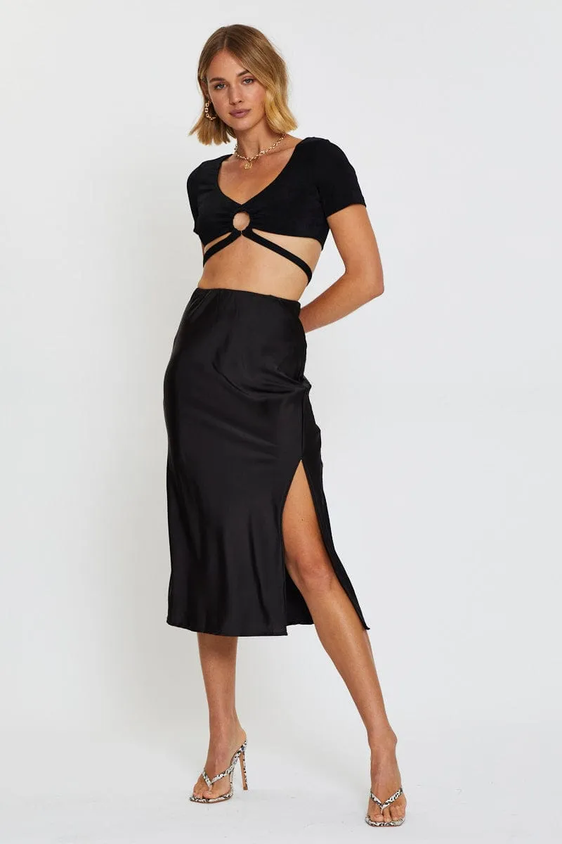Black Wrap Top Short Sleeve