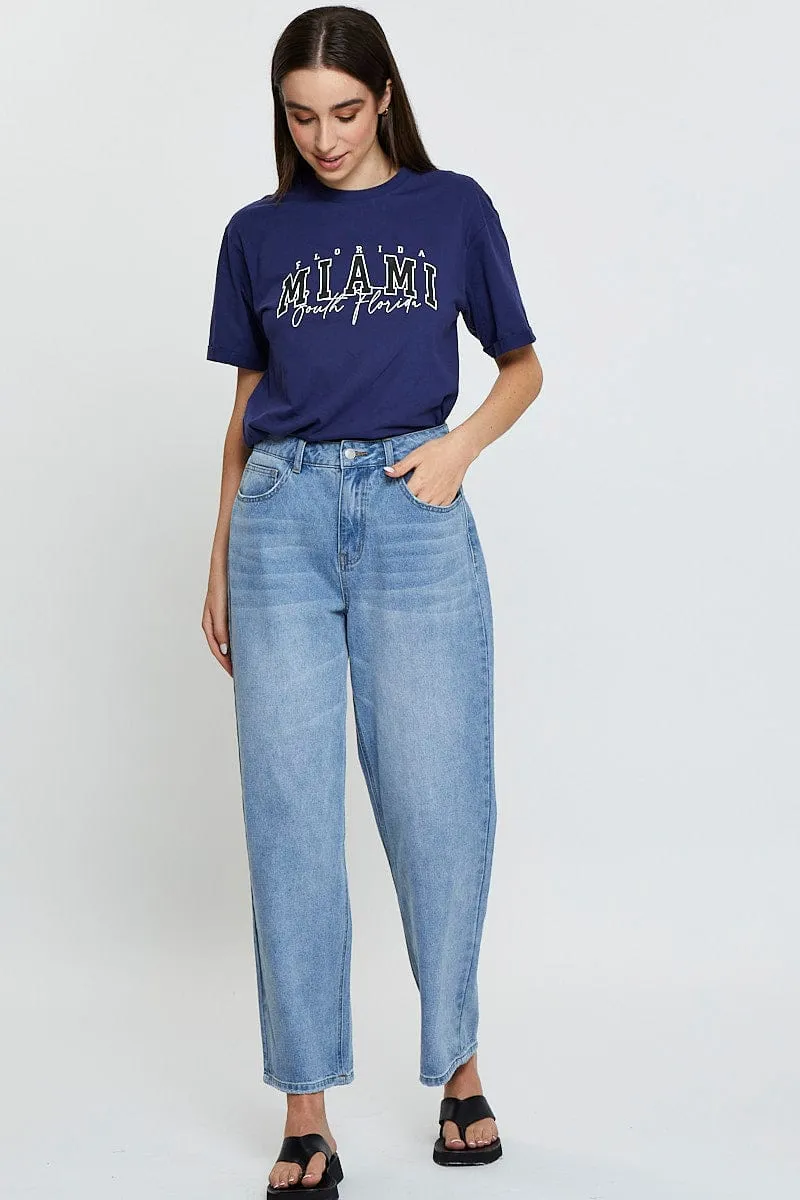 Blue Graphic T Shirt Short Sleeve