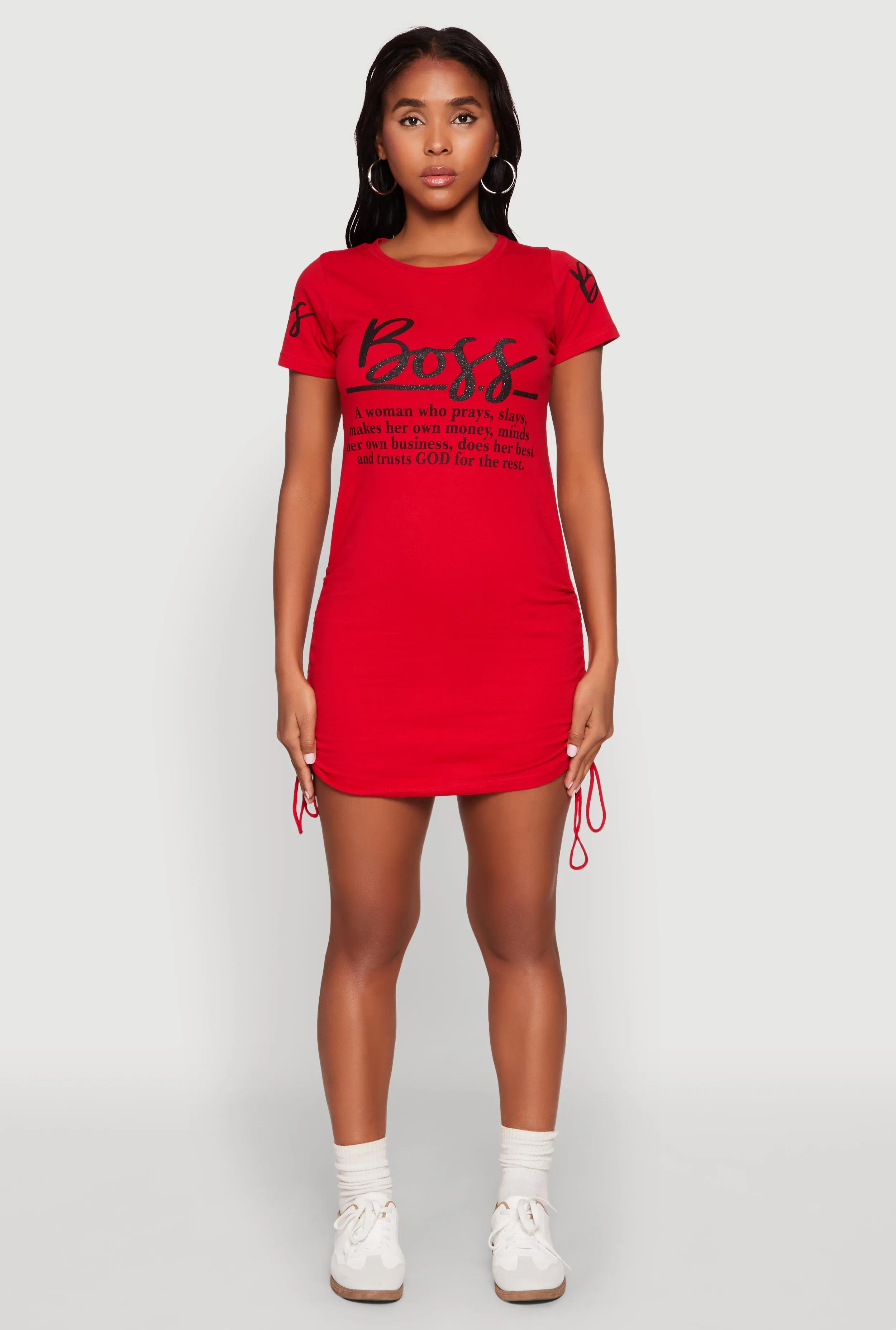 Boss Graphic Ruched T Shirt Dress