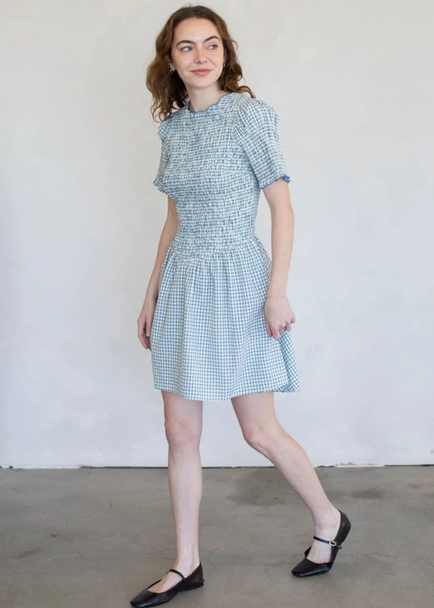 Bristol Smocked Gingham Mini Dress - Natural & Blue