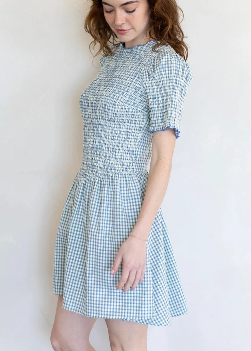 Bristol Smocked Gingham Mini Dress - Natural & Blue