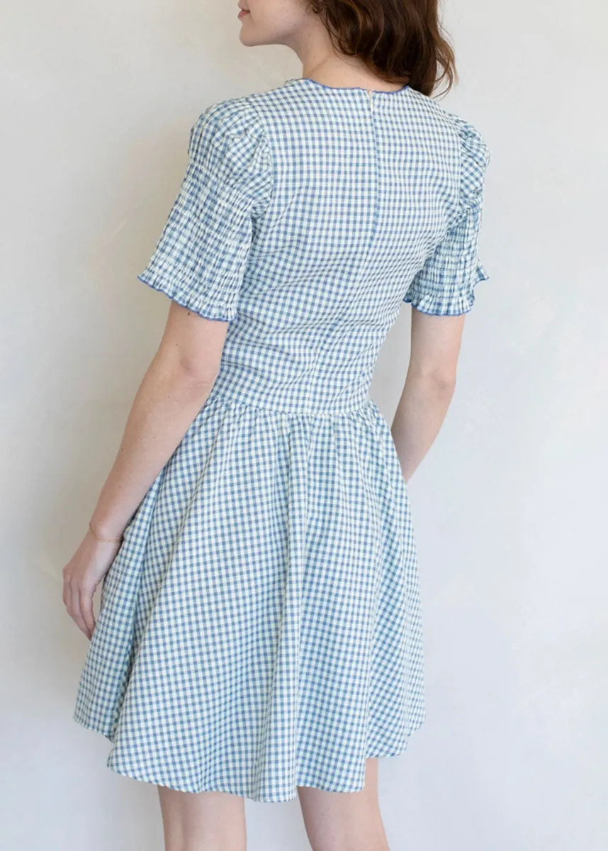 Bristol Smocked Gingham Mini Dress - Natural & Blue