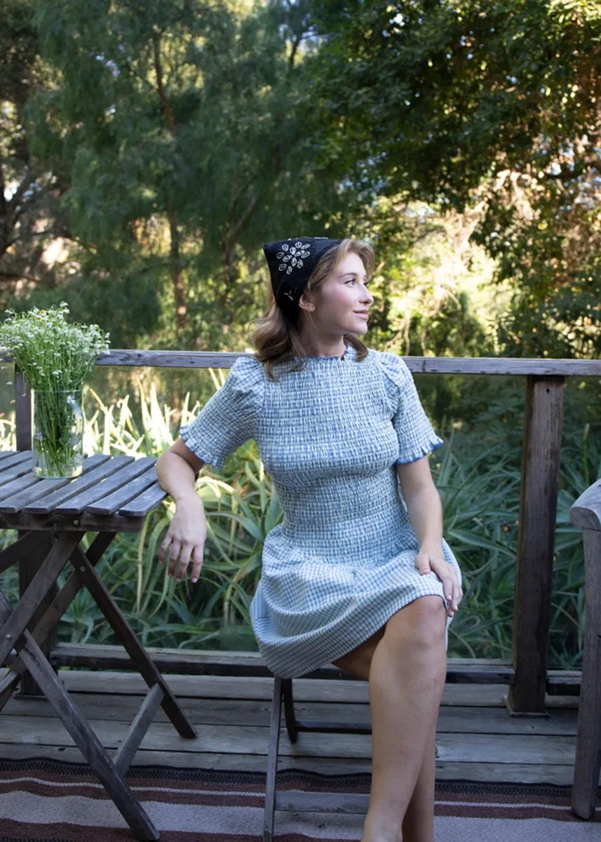 Bristol Smocked Gingham Mini Dress - Natural & Blue