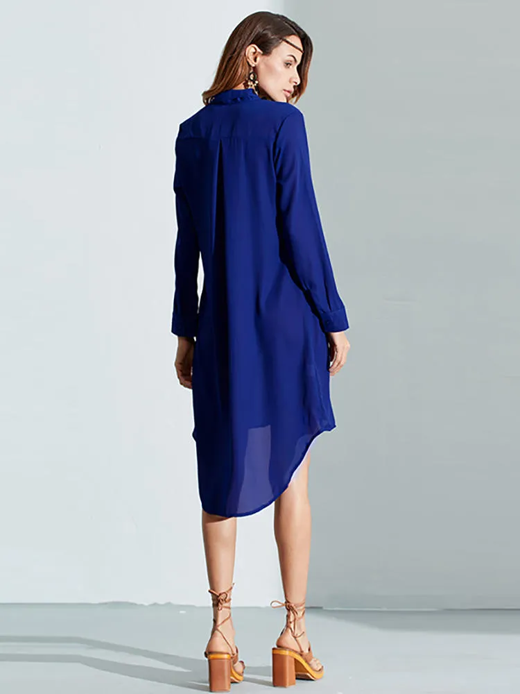 Casual Loose Bowknot Long Sleeve Pure Color Shirt Women Midi Dress