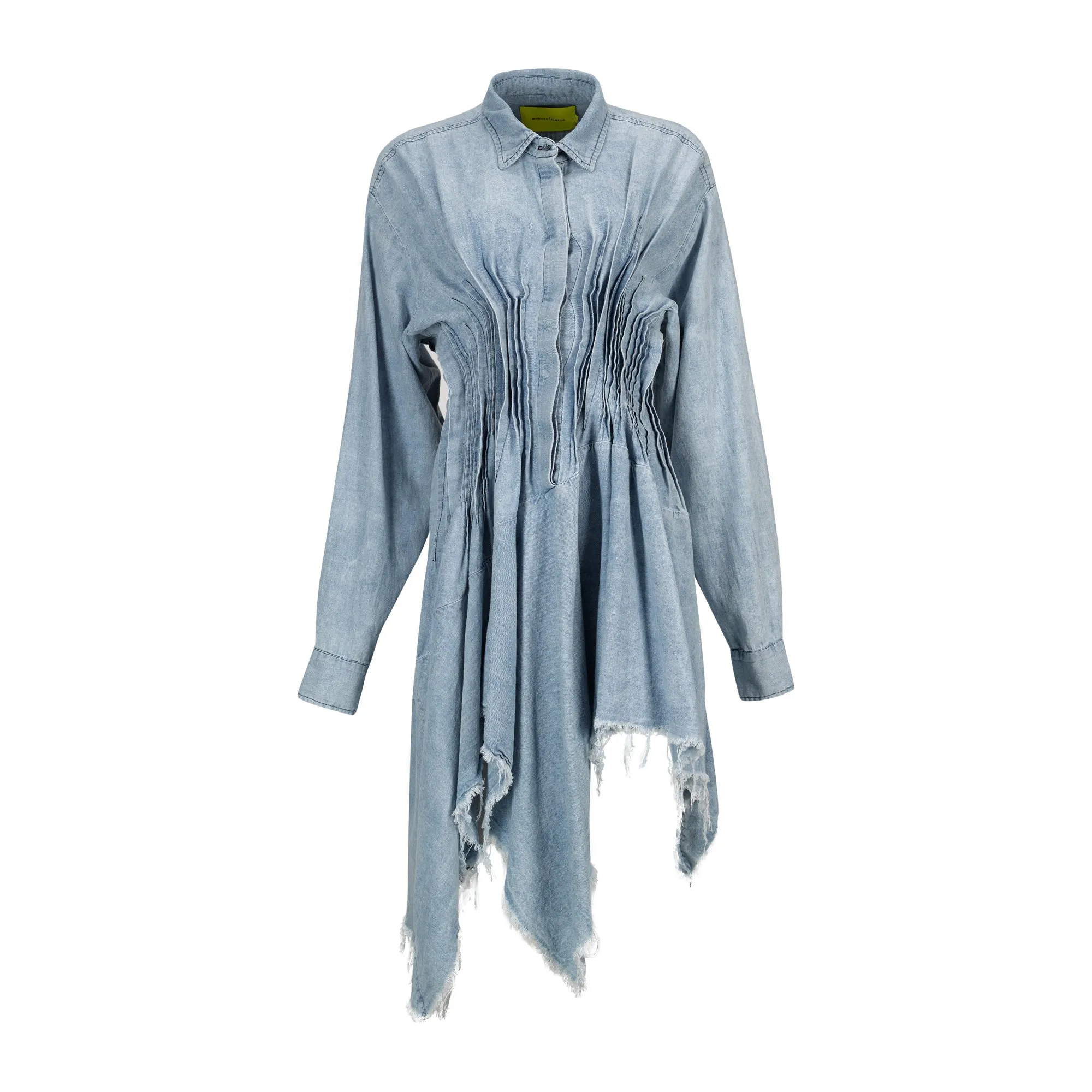 CHAMBRAY PLEATED SHIRT DRESS