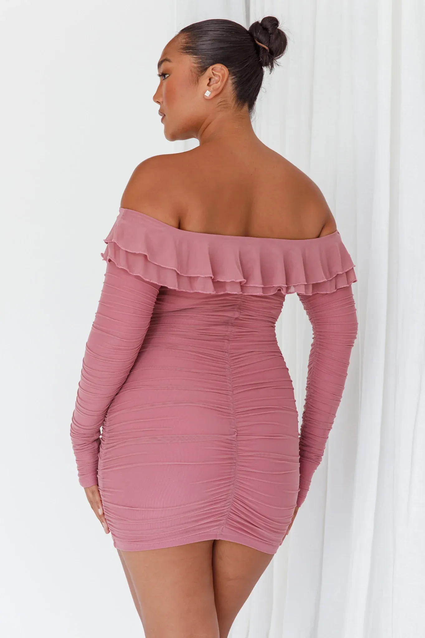 Confession Off-Shoulder Long Sleeve Mini Dress Mauve