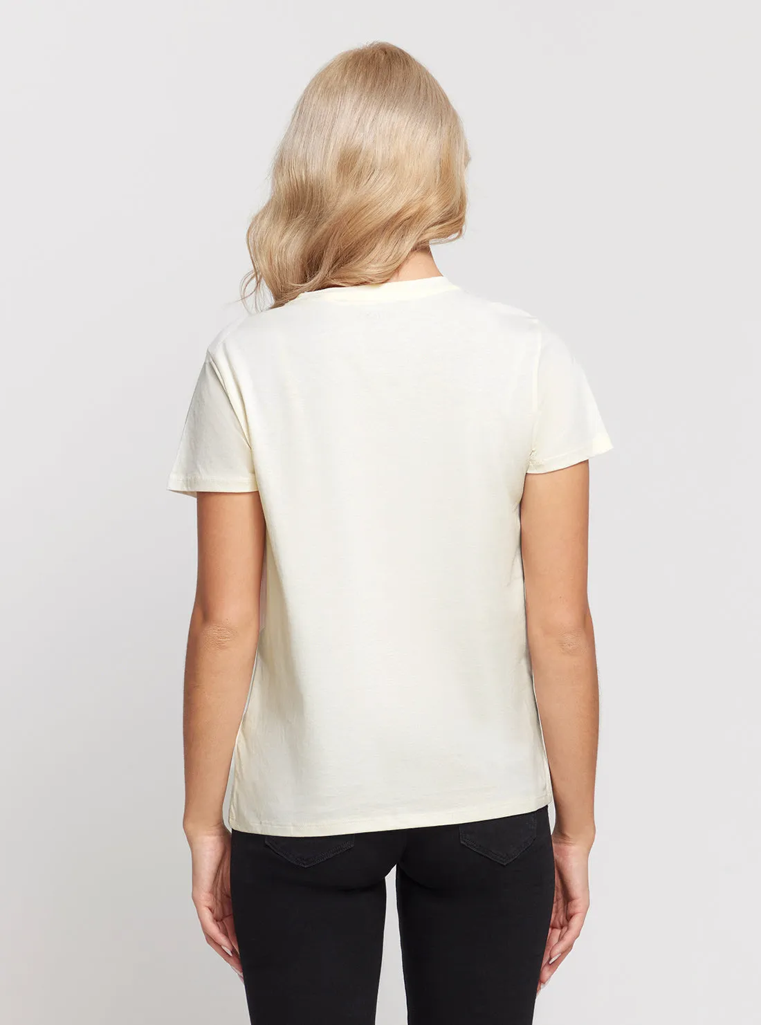 Cream Short Sleeves Lace Logo T-Shirt