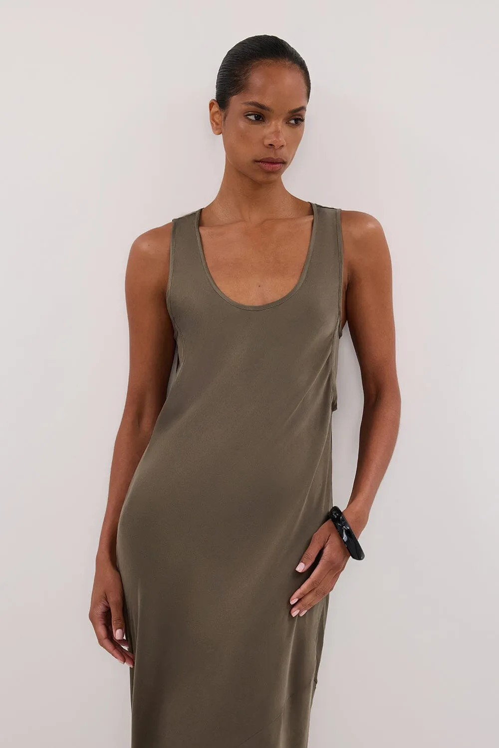 DARCY OLIVE SILK MAXI DRESS