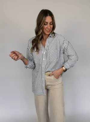 Donovan Striped Button Down - Black - Final Sale