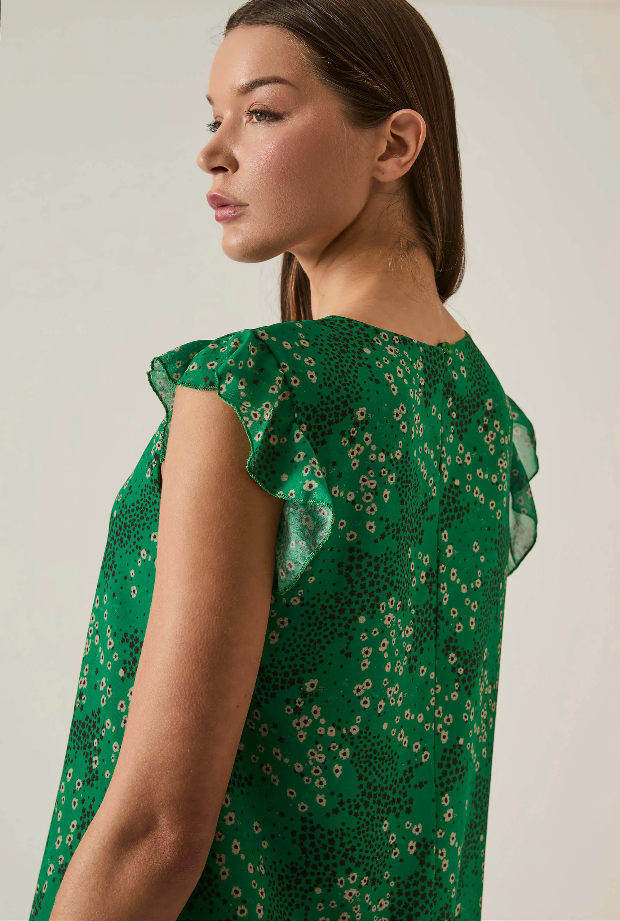 Dotted-Flower Mini Green Dress