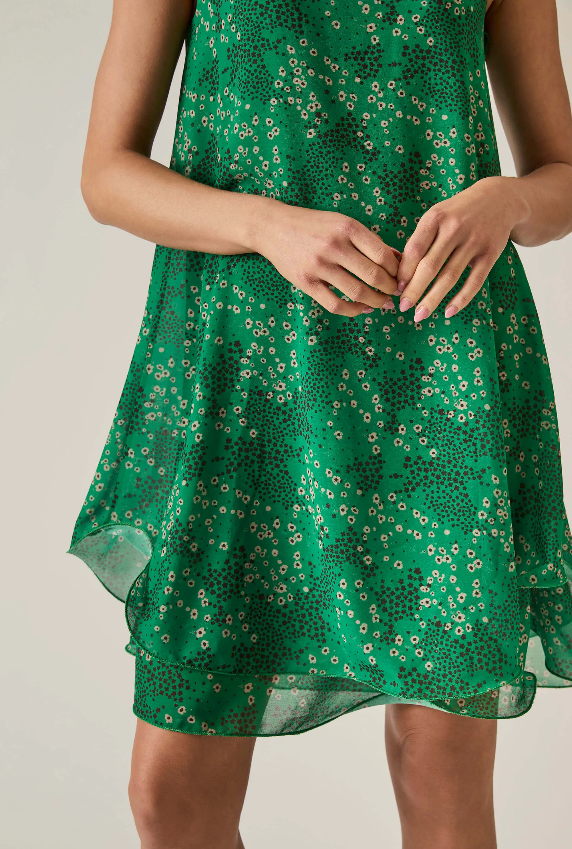 Dotted-Flower Mini Green Dress
