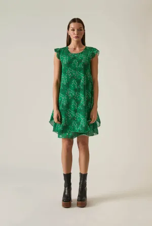 Dotted-Flower Mini Green Dress