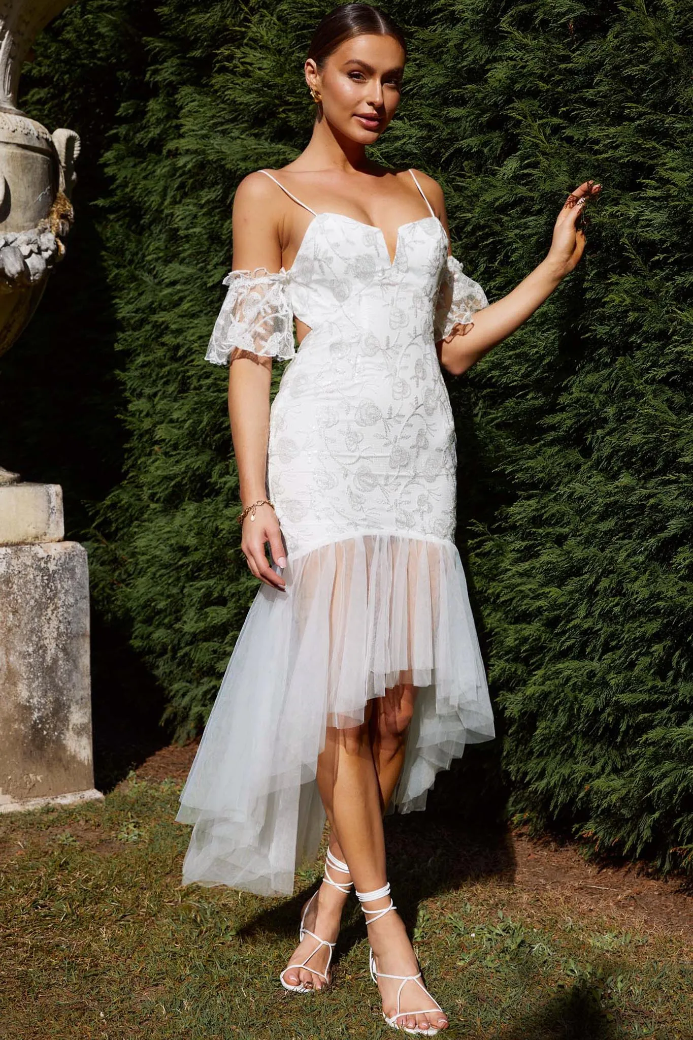 Dreamy Removable Sleeve Sequin Dress White